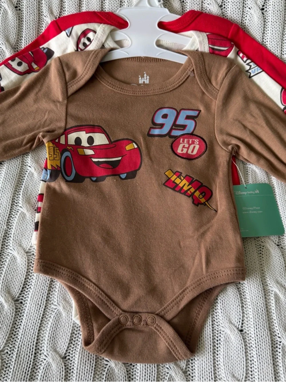 Disney Cars Baby Onesie Set 6 9 Mo NEW Long Sleeve 3 Pcs Lightning McQueen LMQ